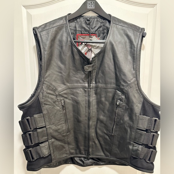 Leather Stand Men's Leather Swat Style Motorcycle Vest Size 4XL
